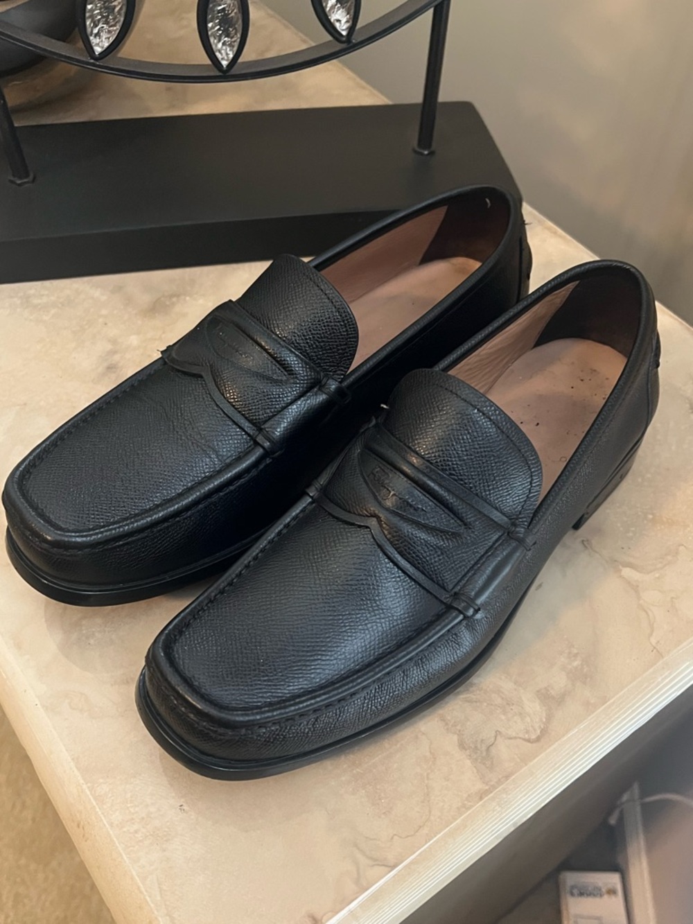 Salvatore Ferragamo Black Leather Men’s Penny Loafers - Classic Slip-On 8.5 EE